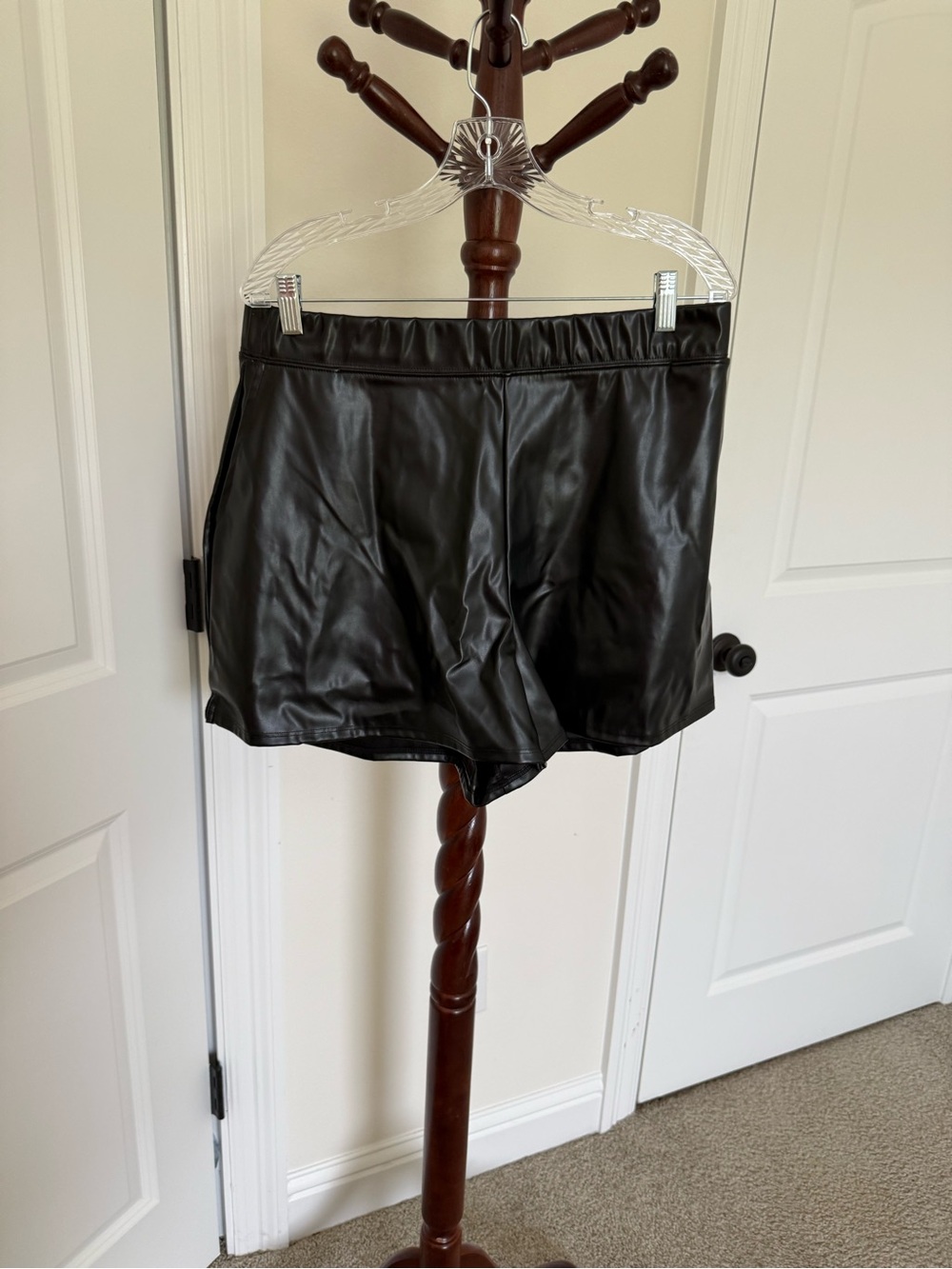 Women's Black Faux Leather Athletic Shorts